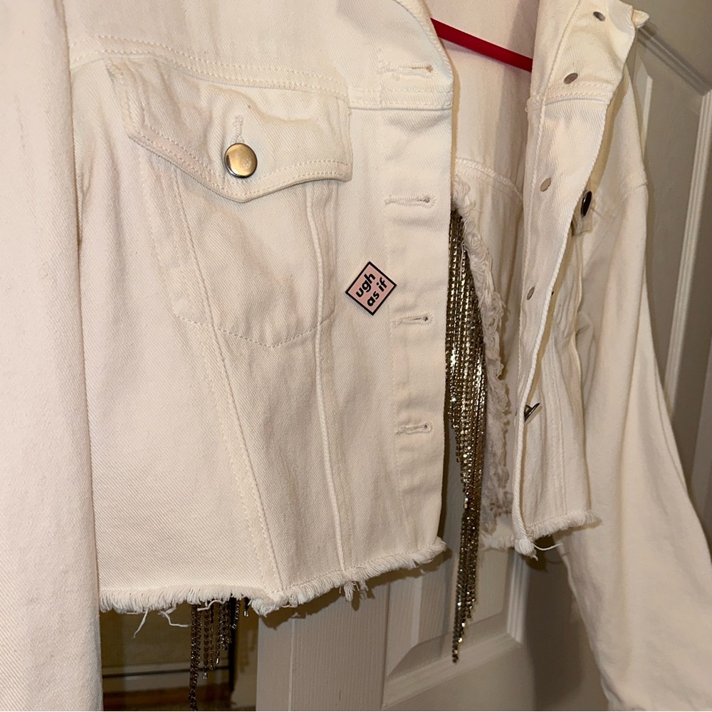 Bedazzled Fringe White Jean Jacket ✨🤍💍